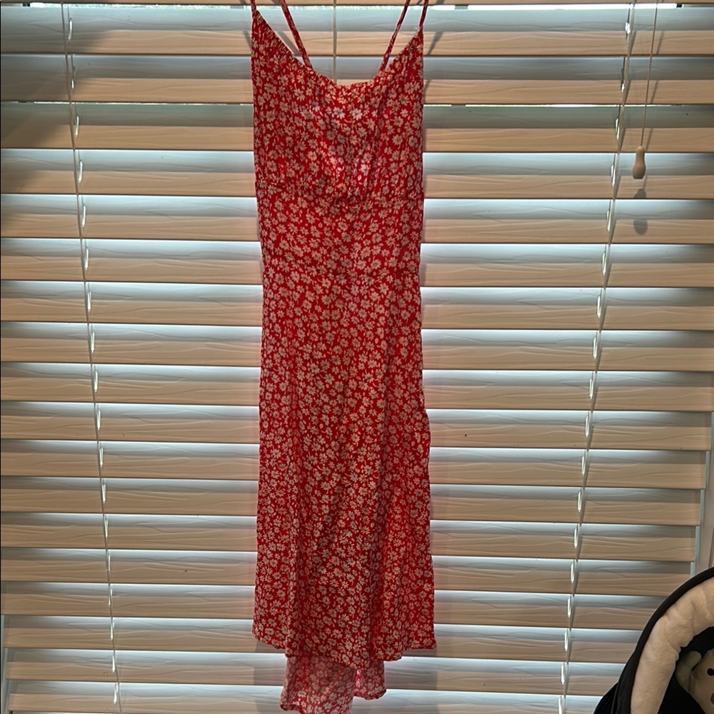 SHEIN Red Floral High Low Dress